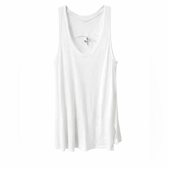 Elan Tops - Elan White Semi Sheer Tank Large Asymmetrical Hem Boho Beach Lightweight